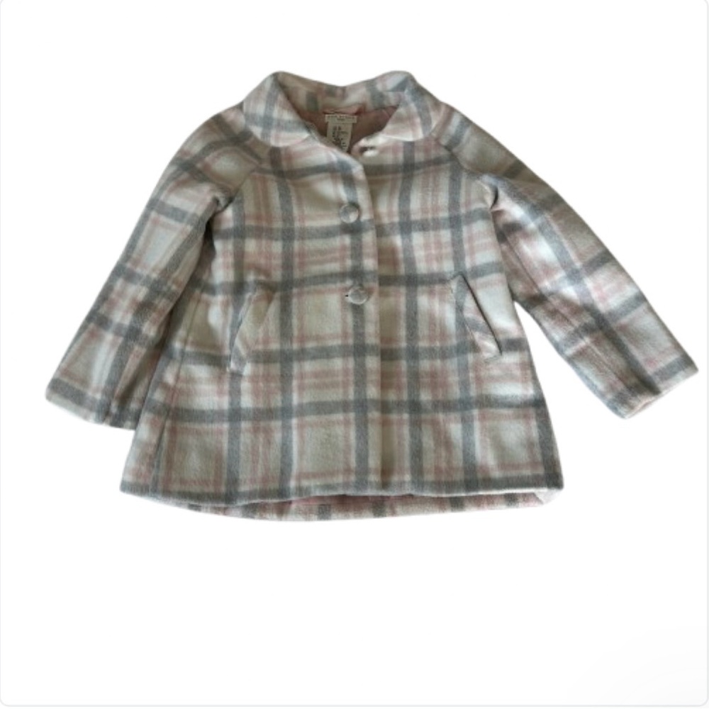 Max Studio Kids Plaid Peacoat 3T Pink Gray Winter Coat Toddler Girl Jacket EUC